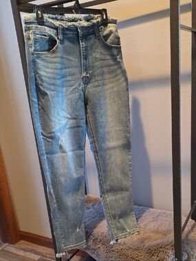 Risen Los Angeles Light Blue Frayed Waist Denim Jeans Waist 32 Size 15